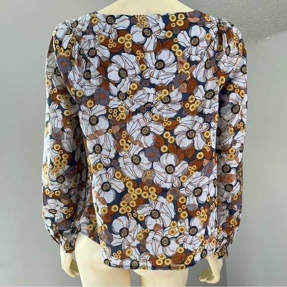 A.N.A A New Approach Women’s Floral Boho Blouse Gray Yellow Brown S - Picture 2 of 14